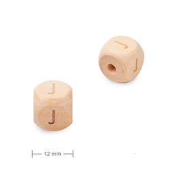 Wooden cube bead 12mm with letter J