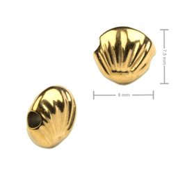 Korálek z chirurgické oceli ve tvaru mušle 7,5 x 8 mm v barvě zlata