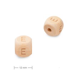 Wooden cube bead 12mm with letter E