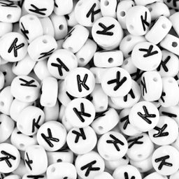 White plastic bead 7x4 mm with letter K