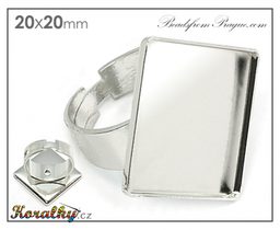 Bižuterní lůžko na prsten čtverec 20x20mm platinové