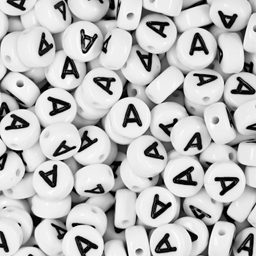 White plastic bead 7x4 mm with letter A