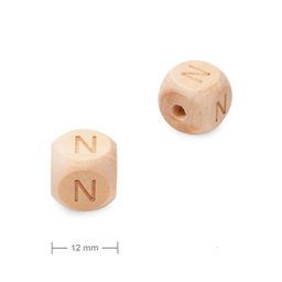 Wooden cube bead 12mm with letter N