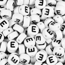 White plastic bead 7x4 mm with letter E