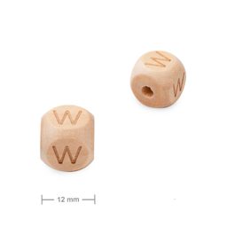 Wooden cube bead 12mm with letter W