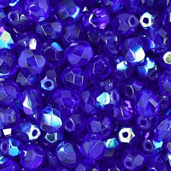 Glass fire polished beads 6mm Dark Sapphire AB