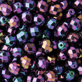 Glass fire polished beads 8mm Iris Purple