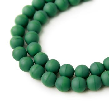 Czech glass pressed round beads Pine Green Opaque Matt 8mm No.66