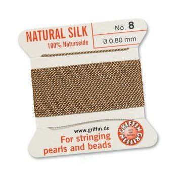 Silk thread with needle 0.8mm/2m beige