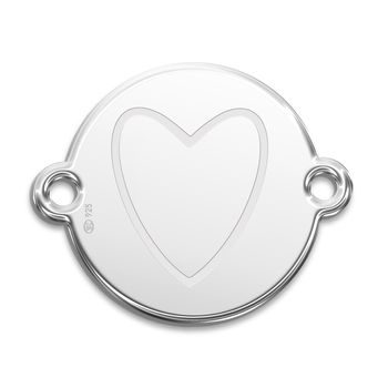 Silver connector round 12mm with an engraved design Heart