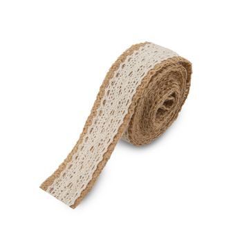 Jute gift ribbon with cotton lace 25mm/2m