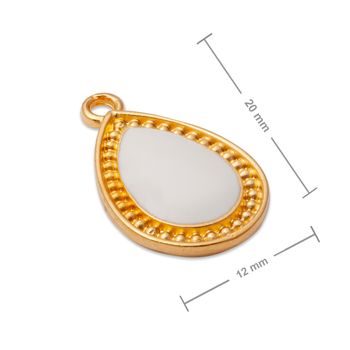 Manumi pandantiv picătură albă în ramă decorativă 20x12mm placată cu aur