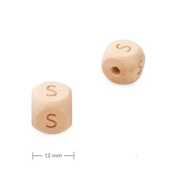 Wooden cube bead 12mm with letter S