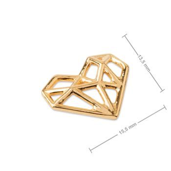 Stříbrný spojovací díl origami srdce pozlacený 24K zlatem