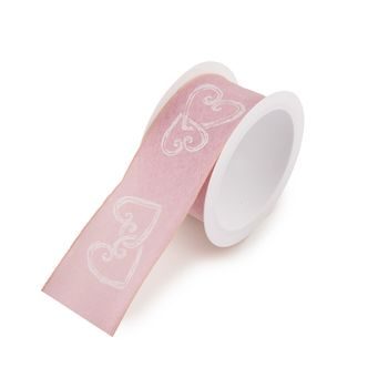 Taffeta gift ribbon pink with hearts 40mm/2m
