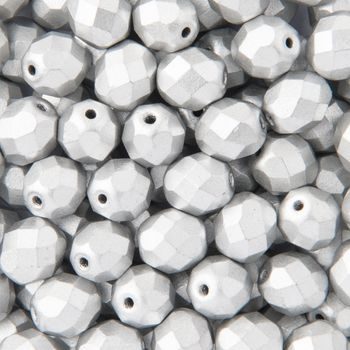 Glass fire polished beads 8mm Matte Metallic Silver