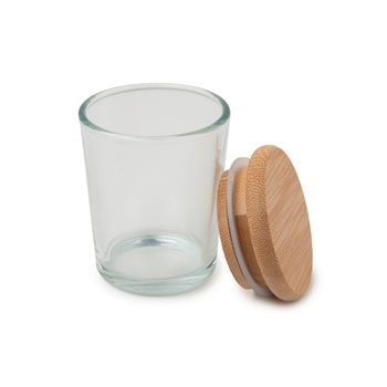 Sklenená nádoba na sviečku s bambusovým viečkom číra 100ml