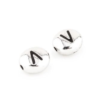 TierraCast bead 7x6mm with letter V rhodium-plated