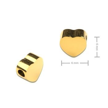 Korálek z chirurgické oceli ve tvaru srdce 6 x 6 mm v barvě zlata