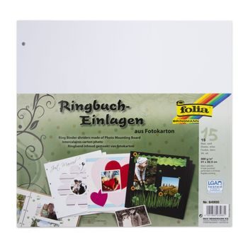 Set of photo cardboard papers for ring binders 300g/m² 15 sheets white