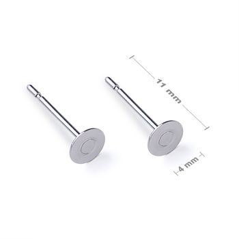 Flat ear posts 4mm in the colour of platinum