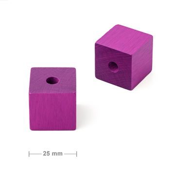 Dřevěný korálek kostka 25mm fialová č.27