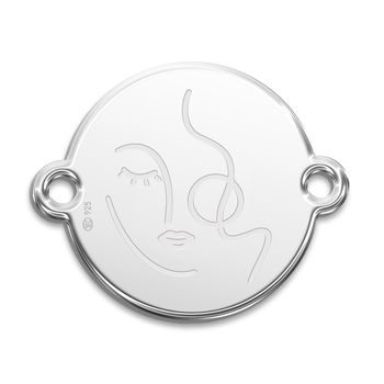Stříbrný spojovací díl kulatý 12mm s gravírovaným motivem Ženská tvář