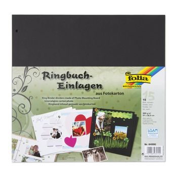 Set de sferturi de carton fotografic în dosar cu inele 300g/m² 15 coli negre