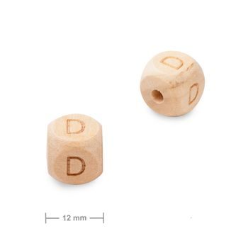 Mărgele din lemn cub 12mm cu litera D