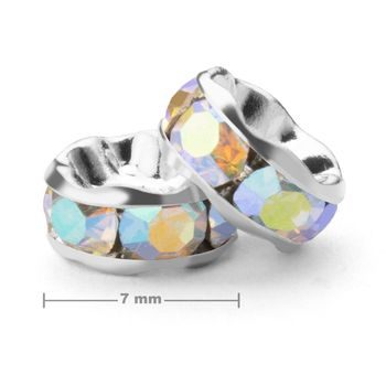 Rondel cu ștrasuri 7mm argintiu Crystal AB