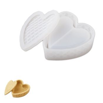 Two-piece set of silicone molds for creative materials for a heart-shaped box with a lid.
