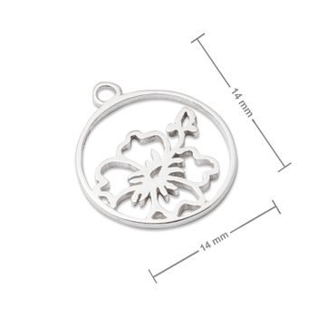 Amoracast pendant hibiscus flower in a circle 16x14mm silver