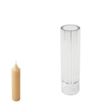 Polycarbonate candle mould in the shape of a scored cylinder 35x150mm