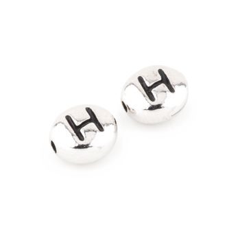 TierraCast bead 7x6mm with letter H rhodium-plated