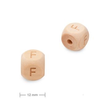 Mărgele din lemn cub 12mm cu litera F
