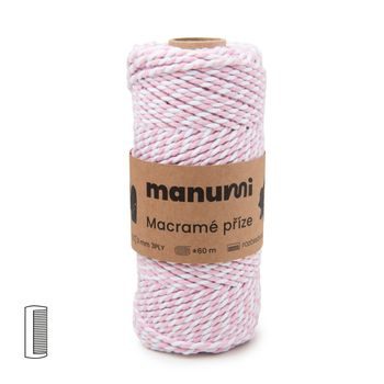 Macramé twisted cord 2PLY 3mm pink and white