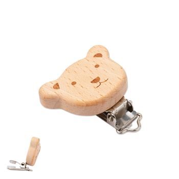 Wooden dummy clip 44x30x10mm teddy bear with metal buckle