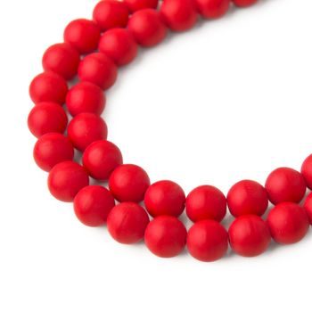 Czech glass pressed round beads Coral Red Opaque Matt 8mm No.58