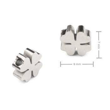 Korálek z chirurgické oceli ve tvaru čtyřlístku 7 x 8 mm
