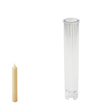 Polycarbonate candle mould in the shape of a scored cylinder 25x180mm