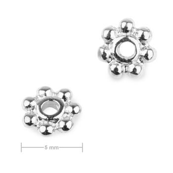 Mărgele metalice parte mediană floare 5mm de culoare argintie