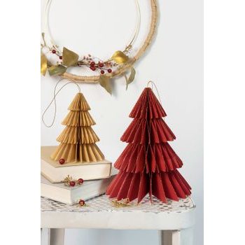 Papierové dekorácie vo forme vianočného stromčeka v hnedej a žltej farbe 2ks.