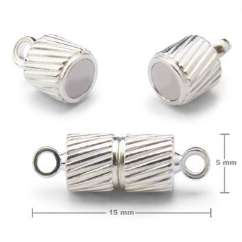 Magnetic clasp cylinder with loops 15x5mm in the colour of silver