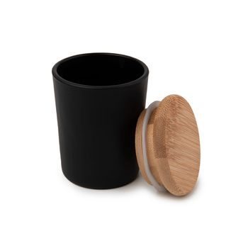 Sklenená nádoba na sviečku s bambusovým viečkom čierna 145ml