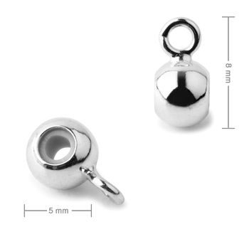 Metal bead with silicone core with loop 5 mm silver