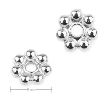 Mărgele metalice parte mediană floare 6mm de culoare argintie