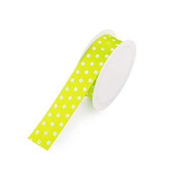 Satin gift ribbon green with polka dots 25mm/3m