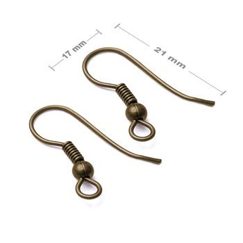 Náušnicové afroháčky s kuličkou 21x17 mm staromosaz