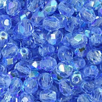 Glass fire polished beads 6mm Light Sapphire AB