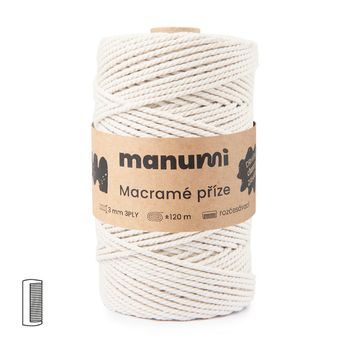 Manumi Macramé příze stáčená 3PLY 3mm 120m natural